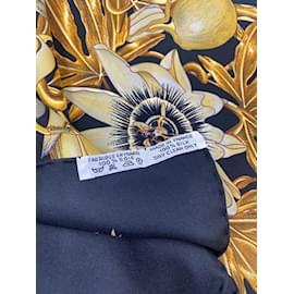 Hermès-Black And Gold Silk Hermes Scarf-Black