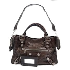 Balenciaga-Brown Lambskin City Giant 21-Brown