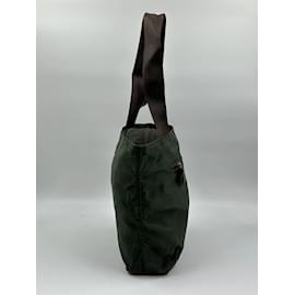 PRADA Military Olive Green Nylon Brown Leather Canapa Logo Large Tote Bag