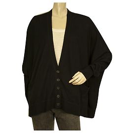 Alexander Wang Tricot Black Pima Cotton Knit Button Cardigan Cardi One Size OS Schwarz
