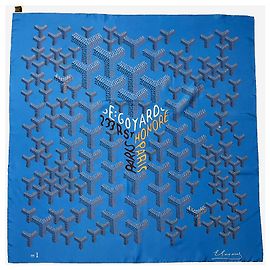 Bufanda Goyard Seda Estampada Chevron n°1 Azul