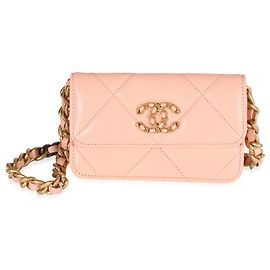Chanel Hellorange gestepptes Lammleder Chanel 19 Mini-Geldbörse mit Kette Orange