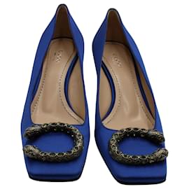 Gucci- Gucci Dionysus Brooch Heels in Blue Satin-Blue