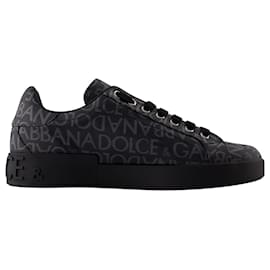 Dolce & Gabbana-Logo Spalmato Sneakers - Dolce&Gabbana - Canvas - Black-Black