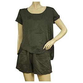 Autre Marque-Crossley Gray Cotton Silk Short Sleeve T-shirt Top Shorts Trousers Pants size S-Dark grey