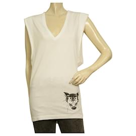 Dsquared2-Dsquared2 D2 White Sleeveless V Neck Panther Long Cotton Top - Size XS-White