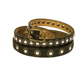 ETRO Cintura da Donna Extra Lunga Tripla Sottile in Pelle Nera con Borchie 100 / 40 Nero