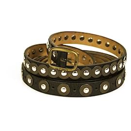 Etro-ETRO Woman's Black Leather Studded Extra Long Triple Thin Skinny Belt 100 / 40-Black