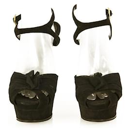 Fendi-Fendi Black Suede Tulle Flower Platform Sandals Chaussures Talons hauts taille 37-Noir