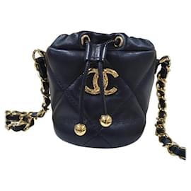 Chanel-Chanel Mini Bucket Fluffy Chain Black Lambskin Gold Hardware Bag-Black