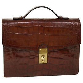 BALLY Business Bag Leather Brown Auth bs5349 Brown