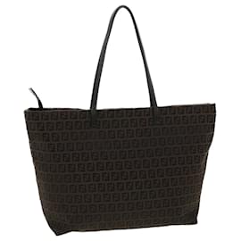 Fendi-FENDI Zucchino Canvas Tote Bag Black Brown Auth rd5172-Brown,Black