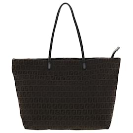 Fendi-FENDI Zucchino Canvas Tote Bag Black Brown Auth rd5172-Brown,Black