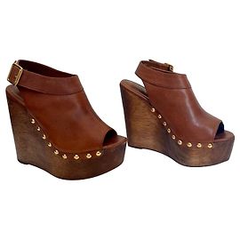 Sabots compensés Minelli en cuir caramel Caramel