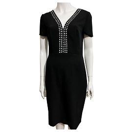 Diane Von Furstenberg Vestido DvF Maisie preto com debrum de bolinhas Preto Branco