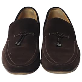Louis Vuitton-Louis Vuitton Logo Bow Loafers in Brown Suede -Brown