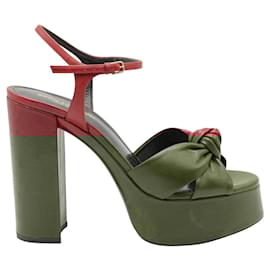 Saint Laurent-Dark Red Bianca Knotted Leather Platform Sandals-Red