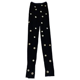 Legging Chanel velours doré écussons dorés Noir