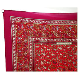 Hermès-HERMES HUNTING SHAWL IN INDIA 140CM DUCHENE IN CASHMERE & SILK CARRE SHAWL-Dark red
