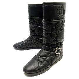 CHAUSSURES DIOR SOFTY BOOT 37 BOTTES DE MOTARD CUIR CANNAGE LOGO CD BOOTS Noir