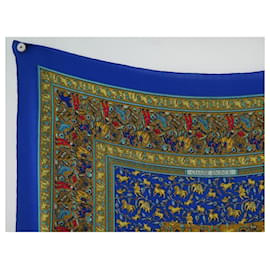 Hermès-HUNTING IN INDIA HERMES SCARF SHAWL 140 CM CASHMERE SILK BLUE SILK SHAWL-Blue