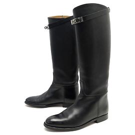 Hermès HERMES SCHUHE SPRINGSTIEFEL 39 SCHWARZER LEDERVERSCHLUSS KELLY SCHWARZE STIEFEL Schwarz