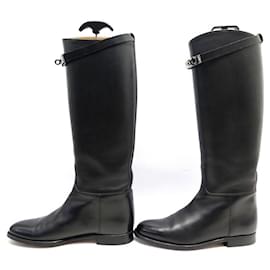 Hermès-HERMES SHOES JUMPING BOOTS 39 BLACK LEATHER CLASP KELLY BLACK BOOTS-Black