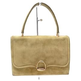 Hermès-VINTAGE SAC A MAIN HERMES ETRIER EN DAIM BEIGE SABLE PORTE EPAULE SUEDE PURSE-Beige