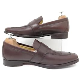 Hermès-HERMES SHOES MOCASSINS SAC A DEPECHE BUCKLE 42 BROWN LEATHER SHOES-Brown