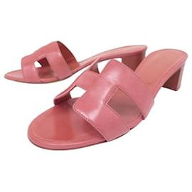 Hermès-NINE HERMES OASIS H SHOES182164Z 38 PINK LEATHER NEW PINK LEATHER SHOES-Pink