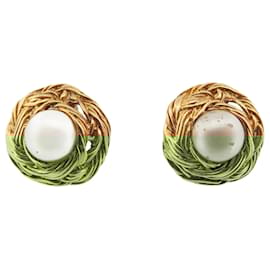 Chanel-VINTAGE CHANEL EARRINGS 1985 PEARLS AND GOLDEN METAL GOLDEN EARRINGS-Golden