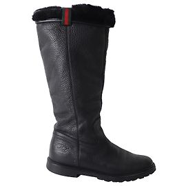 Gucci Bottes mi-mollet Web doublées de fourrure en cuir noir Noir