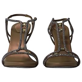 Rene Caovilla-Rene Caovilla Embellished Strappy Sandals in Beige Leather-Beige