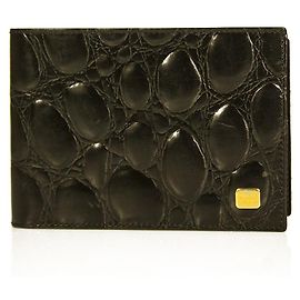 Gianfranco Ferré Gianfranco Ferre Black Crocodile Embossed Patent Leather New Unisex Men Wallet Black