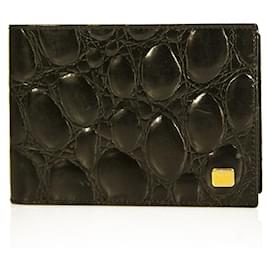 Gianfranco Ferré-Gianfranco Ferre Black Crocodile Embossed Patent Leather New Unisex Men Wallet-Black