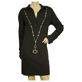 Lanvin-Mini abito invernale Lanvin in lana grigio antracite con colletto e perline taglia 40-Grigio antracite