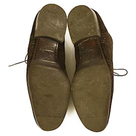 Louis Vuitton-Louis Vuitton LV Zapatos Oxford perforados de ante marrón para hombre con cordones 7-Castaño