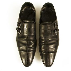 Louis Vuitton LV Men's Damier Black Leather lined Buckle Monk Shoes size 7.5 Black