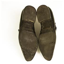 Louis Vuitton-Sapato masculino Louis Vuitton LV Damier forrado de couro preto com fivela Monk tamanho 7.5-Preto