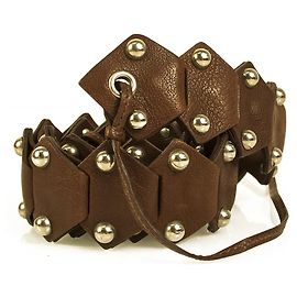 Miu Miu Brown Leather Studded Silver Tone Hardware Tie Belt size 85/34 Brown