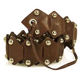 Miu Miu-Miu Miu Brown Leather Studded Silver Tone Hardware Tie Belt size 85/34-Brown