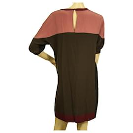 Miu Miu-Miu Miu Brown Pink Burgundy 100% Silk Short Sleeve Mini Dress size 42 IT-Dark red