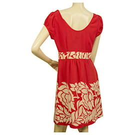 Tibi-Tibi 100% Silk Red & Floral Cap Sleeve Scoop Neckline Mini Dress size 6-Red