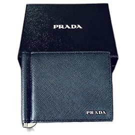 Prada Clip Wallet Saffiano Leather Navy Blue Navy blue