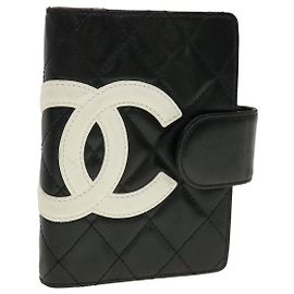 CHANEL Cambon Line Day Planner Cover Leather Black CC Auth th3612 Black
