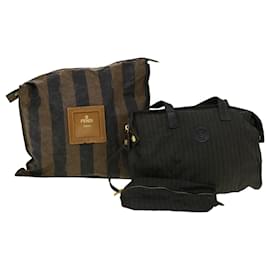 Fendi-Sac à main FENDI Pecan Canvas Pouch 2Set Noir Marron Auth bs5298-Marron,Noir