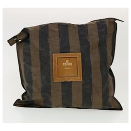 Fendi-Sac à main FENDI Pecan Canvas Pouch 2Set Noir Marron Auth bs5298-Marron,Noir