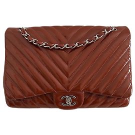 Chanel Timeless Jumbo Patent Leather Handbag Brick and Purple Silver hardware