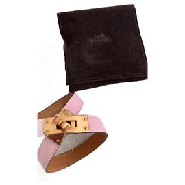 Hermès Pulseira Kelly Double Tour Swift Couro Ouro Rosa Rosa