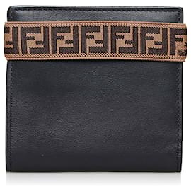 Fendi-Fendi Black Leather Bifold Wallet-Brown,Black